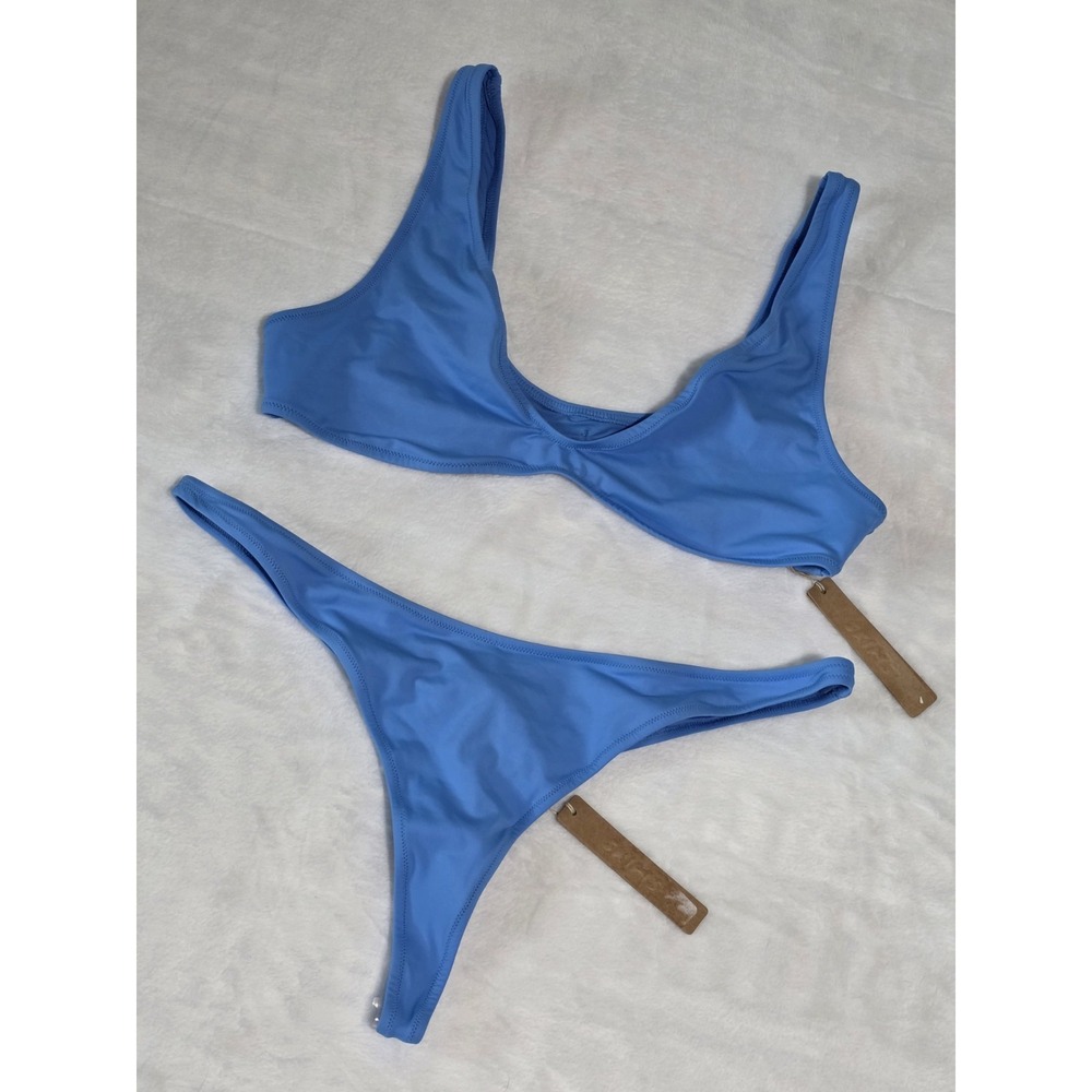 SKIMS Swim Plunge Triangle Top & Thong Bottom Set in Tide Size XL NWT SOLDOUT